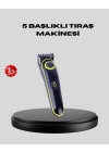 ® 5 Başlıklı Şarjlı Tıraş Makinesi – Saç, Sakal, Burun ve Vücut İçin Çok Fonksiyonlu Bakım Seti