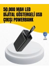 ® 50.000 mAh Kapasiteli Powerbank – Hızlı Şarj Destekli, 4 USB Portlu, LED Işıklı Taşınabilir Enerji Deposu