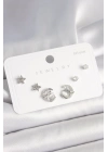 ® 925 Ayar Gümüş Çivi Zirkon Taşlı Hilal Yıldız Model Kadın Küpe Seti