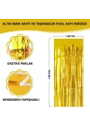 Altın Gold Renk Ekstra Metalize Parlak Saçaklı Arka Fon Perde İthal  1x2 Metre