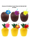 Ananas&Hindistan Cevizi Tasarımlı Pipetli Bardak Seti (6 Adet)