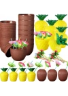 Ananas&Hindistan Cevizi Tasarımlı Pipetli Bardak Seti (6 Adet)