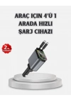 ® Araç Şarj Cihazı 4 Portlu 66W Hızlı Şarjlı LED Işıklı ve 180° Dönebilir
