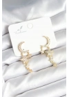 ® Ay ve Yıldız Model Gold Renk Pirinç Kadın Küpe