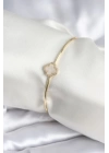 ® Beyaz Sedefli Yonca Model Gold Renk Kadın Bileklik