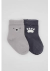 Bear Penye Soket Çorap 2Li BS10116 Gri