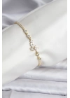 ® Çiçekli Model Zirkon Taşlı Gold Renk Su Yolu Kadın Bileklik