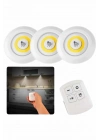 Dolap Işığı Mutfak Rafı Işığı Uzaktan Kumandalı 3 Lü Spot Led Lamba