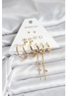 ® Gold Renk 6 Çift Pirinç Kadın Küpe Seti