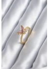 ® Gold Renk Pembe Zirkon Taşlı Kelebek Model Kadın Yüzük