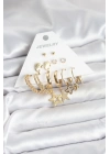 Gold Renk Yıldızlı Set 6 Çift Kadın Küpe Seti