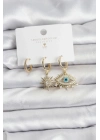 ® Göz Model Gold Renk Pirinç 3lü Kadın Küpe Seti