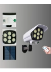 ® Güneş Enerjili LED Lamba + Güvenlik Kamerası Görünümlü– 5-8 m Hareket Algılamalı, Beyaz Işık