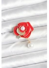 ® Kırmızı Gül İncili Model Broş