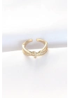 ® Kıvrım Model Gold Renk Zirkon Taşlı Ayarlanabilir Yüzük