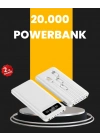 ® LED Işıklı 20.000mAh Powerbank LCD Gösterge Dahili Çoklu Kablo