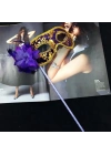 Lüks Taşlı Saplı Maskeli Balo Maskesi Mor Renk 35 cm