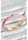 ® Mineli Pirinç Pembe Çiçek Motifli Gold Kadın Kelepçe