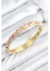 ® Mineli Pirinç Zirkon Taşlı Pembe Çiçek Motifli Gold Kadın Kelepçe