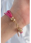 ® Pembe Renk Zirkon Taşlı İpli Çoklu Bileklik