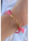 ® Pembe Zirkon Taşlı İpli Püskül Detay Çoklu Bileklik
