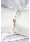 ® Pembe Zirkon Taşlı Kalp Model Gold Renk Kadın Bileklik