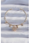 ® Pirinç Altın Renk Zirkon Taşlı Yonca Model Charm Bileklik