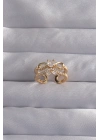 ® Pirinç Ayarlamalı Gold Renk Zirkon Taşlı 2li Görünüm Fiyonk Yüzük