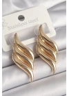 ® Pirinç Gold Renk 3 Sıra Dalga Model Kadın Küpe