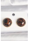 ® Pirinç Gold Renk 3D Daire Leopar Model Kadın Küpe
