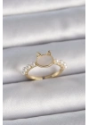 ® Pirinç Gold Renk Ayarlanabilir Beyaz Mineli Kedi Model İnci Detay Kadın Yüzük