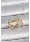 ® Pirinç Gold Renk Ayarlanabilir Zirkon Taşlı İncili Yıldız Model Kadın Yüzük