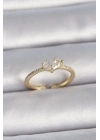 ® Pirinç Gold Renk Ayarlanabilir Zirkon Taşlı Kalp Model Kadın Yüzük