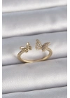 ® Pirinç Gold Renk Ayarlanabilir Zirkon Taşlı Kelebek Model Kadın Yüzük
