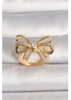 ® Pirinç Gold Renk Ayarlanabilir Zirkon Taşlı Kurdele Model Kadın Yüzük