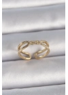 ® Pirinç Gold Renk Ayarlanabilir Zirkon Taşlı Sarmal Model Kadın Yüzük