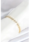 ® Pirinç Gold Renk Balık Sırtı Model Zirkon Taşlı Kadın Bileklik