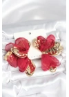 ® Pirinç Gold Renk Bordo Tüllü Lotus Kadın Küpe