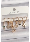 ® Pirinç Gold Renk Çoklu Figür Kadın Küpe Seti