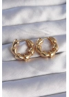 ® Pirinç Gold Renk Damla Kıvrım Tasarımlı Halka Küpe