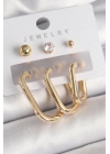 ® Pirinç Gold Renk Halka Model Zirkon Taş Topçuk Detay Kadın Küpe Seti