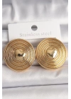 ® Pirinç Gold Renk Kalp İşlemeli Daire Plaka Model Kadın Küpe