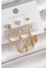 ® Pirinç Gold Renk Kalp Model Zirkon Taşlı Topçuk Detay Kadın Küpe Seti
