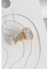 ® Pirinç Gold Renk Kare Zirkon Taşlı Kadın Kıkırdak Küpe