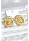 ® Pirinç Gold Renk Kehribar Boncuklu Vintage Kadın Küpe