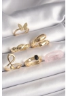 ® Pirinç Gold Renk Kelebek Figür Sarmal Model 6Lı Kadın Yüzük Seti