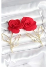 ® Pirinç Gold Renk Kırmızı Gül Model Kadın Küpe