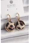 ® Pirinç Gold Renk Leopar Desenli Daire Model Kadın Küpe