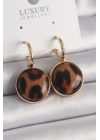 ® Pirinç Gold Renk Leopar Desenli Daire Model Kadın Küpe