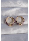 ® Pirinç Gold Renk Mor Etnik Desenli Halka Küpe